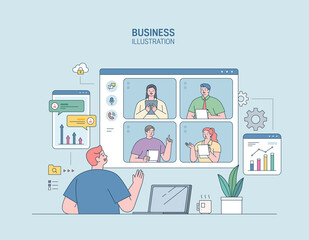 Business Marketing illustration. men and women engaged in business 
