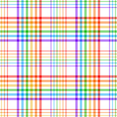 Check pattern for fashion design. Multicolored rainbow tartan vector for spring, summer, autumn, winter flannel shirt, skirt, blanket, throw, other modern fabric print. Seamless vichy background.