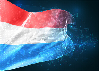 Luxembourg,  vector flag, virtual abstract 3D object from triangular polygons on a blue background