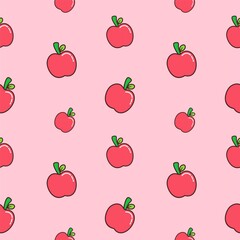 fresh sweet red apple fruit repeat seamless pattern doodle cartoon style wallpaper vector illustration 