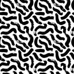 Black paint freehand scribbles vector seamless pattern. Wavy lines and round shapes, dry brush stroke texture. Abstract monochrome wallpaper design, trendy textile print. Wavy and swirled brush stroke