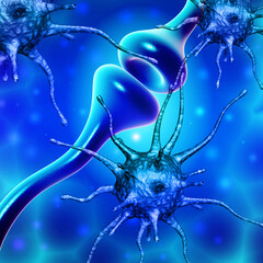 Synapse and Neuron cells sending electrical chemical signals. 3d rendering

