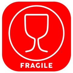 fragile icon with wine glass illustration in red background
