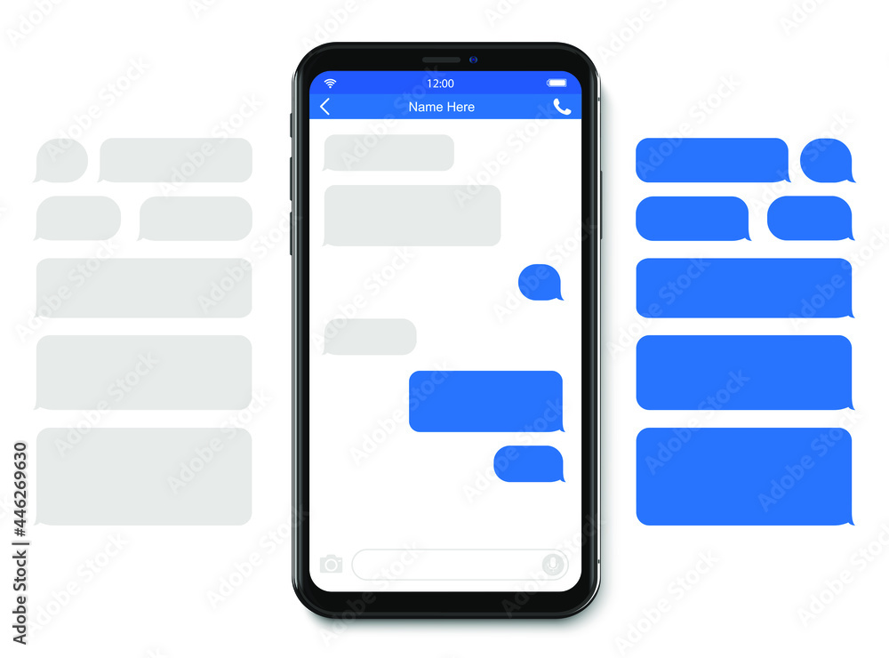 Poster smart phone chatting sms template bubbles. place your own text to the message clouds. compose dialog