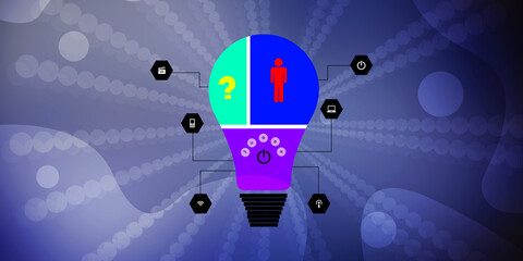 
2d illustration bulb future technology, innovation background, creative idea concept 
