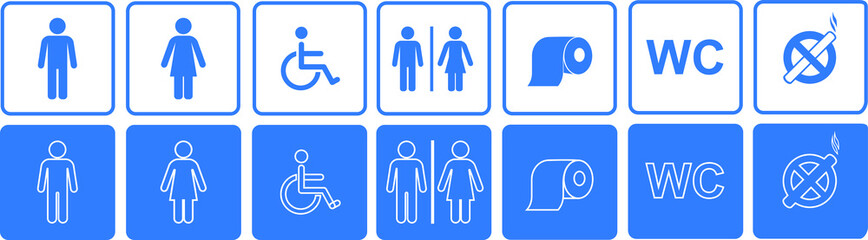 toilet vector icons set, boy or girl restroom wc