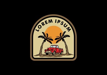 car under the coconut tree vintage badge