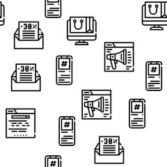 Digital Marketing Vector Seamless Pattern Thin Line Illustration