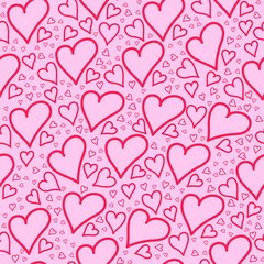 Fototapeta na wymiar Seamless pattern with hand drawn hearts of different sizes. Romantic pattern for the holiday. Valentine's Day