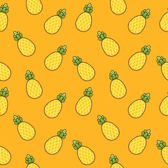 fresh summer yellow pineapple repeat seamless pattern doodle cartoon style wallpaper vector illustration