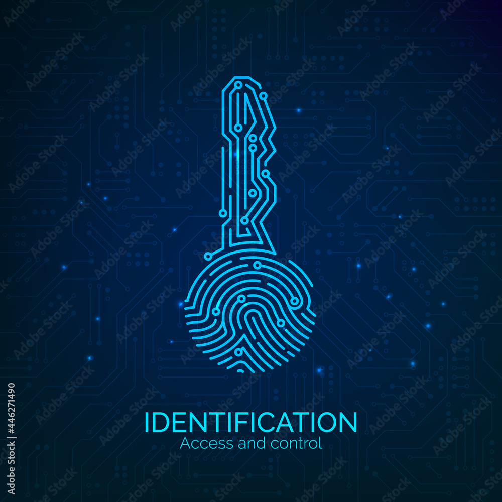 Poster circuit key fingerprint scanner. scan biometric fingermark electronic verification and identificatio