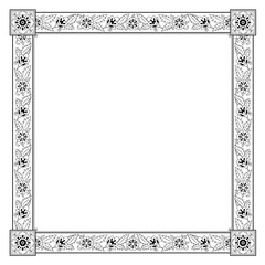 Square black and white floral framework. Persian style. 