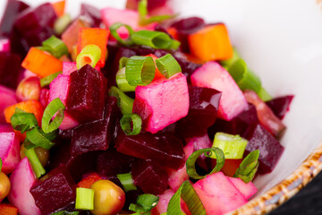 green peas, vegetable oil, salted cucumber, carrots, beets, potatoes, greens