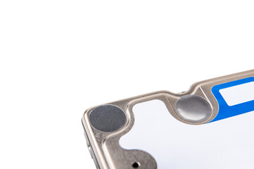 Close up hard drive in cover side isolated on white background.