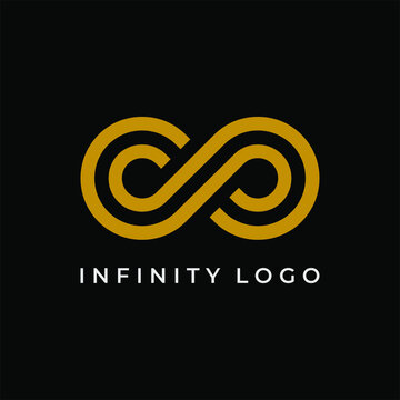 Illustration of infinity in one line or continuous logo design inspiration on black background