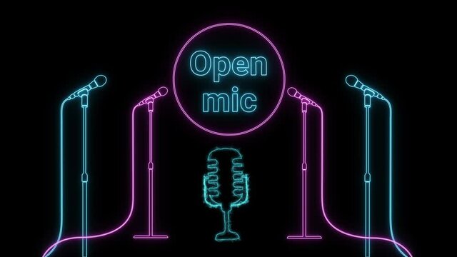 Opem Mic neon animation. Stand up comedy.