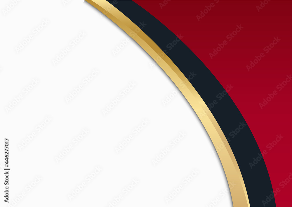 Poster Red gold minimal abstract presentation background with white space for text. Abstract gold light threads background. Red and gold background with wave and triangle element and golden lines.