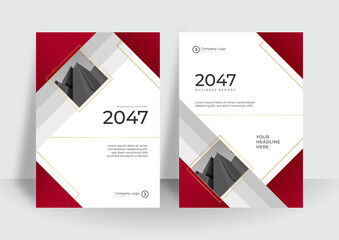 Minimal red black gold brochure or annual report cover design template. Vector illustration. 