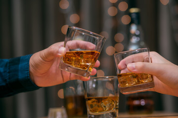 Celebrate whiskey on a friendly party in restaurant