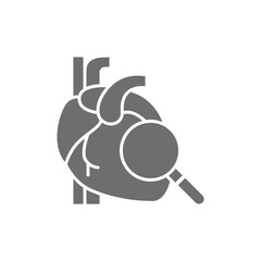 Loupe with heart, heart check grey icon.
