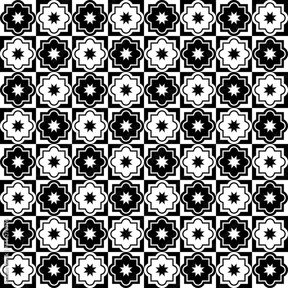 Poster Abstract and ornamental chessboard. Decorative and stylish checkere pattern. Vector black and white art game board.
