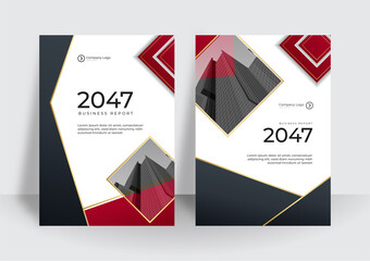 Dark blue and red, abstract backgrounds set of geometric brochure designs - vector cover book templates. Red black white cover flyer template design background for business