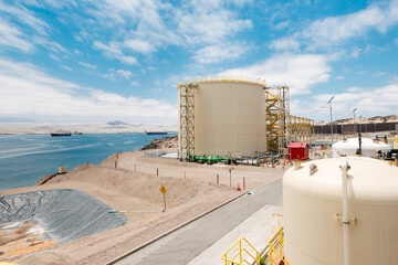 Desalination plant at port Punta Padrones with Caldera bay on de back, Caldera, Chile