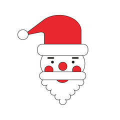The head of Santa Claus in a red hat with red cheeks and a nose with a beard. Cute cartoon illustration for tags, stickers and greeting invitations for New year and Christmas