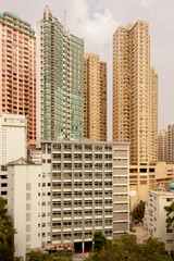 Skyline of tall residential skyscrapers of apartments in Central Hong Kong.