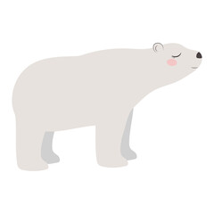 Cute cartoon illustration of a white polar bear, in a flat style.