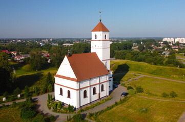 Fototapeta na wymiar Aerial view of a medieval European church with Romanesque architecture