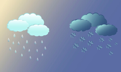 flat illustration of weather icons. Icon of clouds and rain the icon of clouds and snowflakes. Weather forecast, icons with weather conditions for websites, applications, printing. 