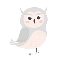 Cute cartoon illustration of arctic polar owl, in flat style.