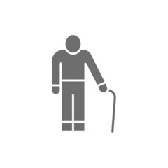 Old man with a cane, grandfather, pensioner grey icon.