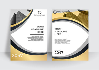 Modern gold black cover design set. Luxury creative line pattern in premium colors: black, gold and white. Formal vector for notebook cover, business poster, brochure template, magazine layout