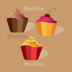 Vector set of cupcakes,muffin desserts.Cartoon style illustration.
