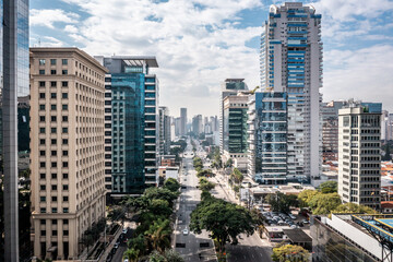 Fototapeta na wymiar Vista aérea da Vila Olímpia, próximo ao cruzamento da JK com a a Faria Lima, São Paulo, Brasil.