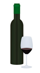 Blank wine bottle with glass. vector illustration