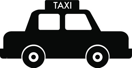 Taxi cab black vector icon. Taxi car side view.