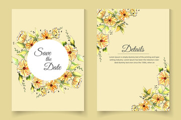 Fototapeta na wymiar Beautiful wedding invitation card template with yellow watercolor floral
