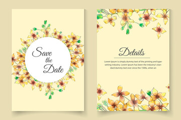 wedding announcement or invitation card set design template with yellow watercolor floral 