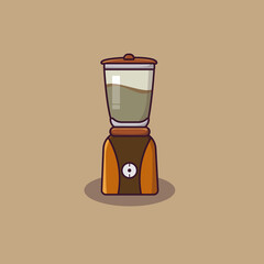 Hand blender food processor and clear plastic glass. Blender cartoon illustration