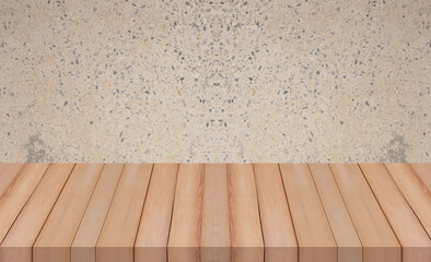 Empty top shelves or wood floor and cement wall background for product display