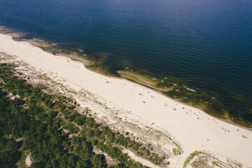Areal view on shore of the beach and Baltic sea