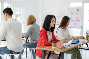 young asian business group working with new startup projec Idea presentation, analyze marketing plans