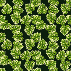Naklejka na ściany i meble Creative seamless pattern with abstract style monstera leaf shapes print.