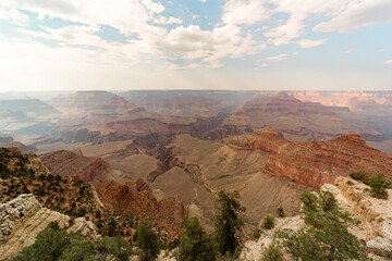 Fototapeta na wymiar The Grand Canyon, South Rim with haze in a film style and subtle colors 