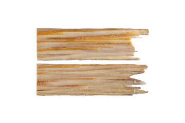 Two wooden slats isolated on a white background.