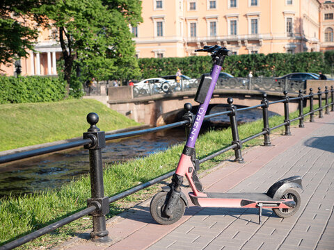 Saint-Petersburg, Russia - 7 June 2021: Parked scooter Urent at the street