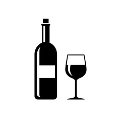 Wine bottle and wine glass. Vector icon